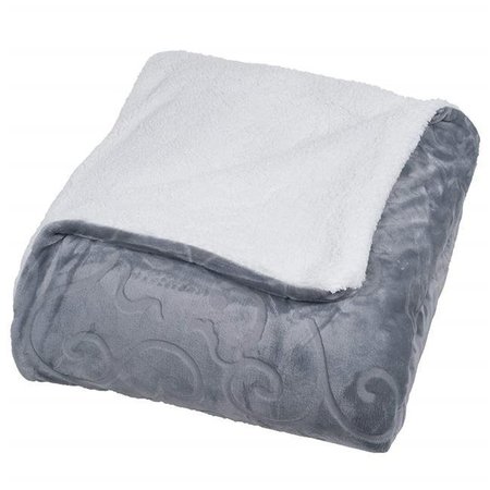 BEDFORD HOME Bedford Home 61A-24498 Floral Etched Fleece Blanket with Sherpa; Full & Queen Size - Grey 61A-24498